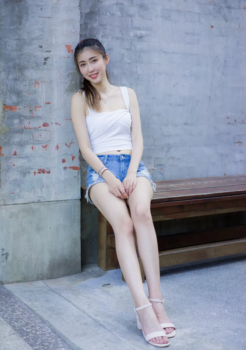 [Mzsock] NO.186 Jin Yunqiao’s midriff-revealing denim shorts cool and beautiful legs street photography#[47P]-3