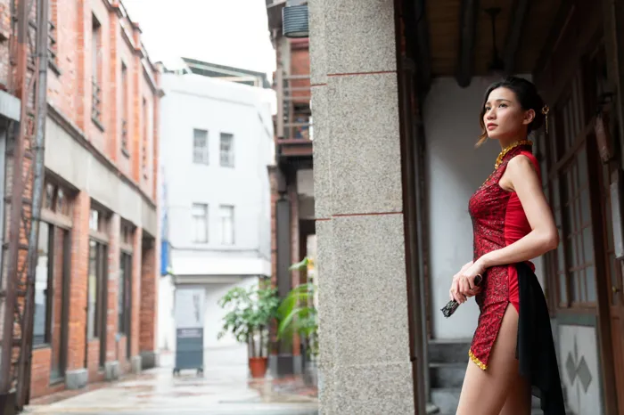 [Mzsock] NO.057 Cai Yixin, ultra short cheongsam, stockings, high heels, beautiful legs, outdoor shot street photography#[55P]-31